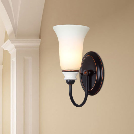 Vivolux | Bell Schlafzimmer Wand Sconce Licht Vintage Milchglas 1 Licht Schwarz Wandlampe mit Gänseneckarm
