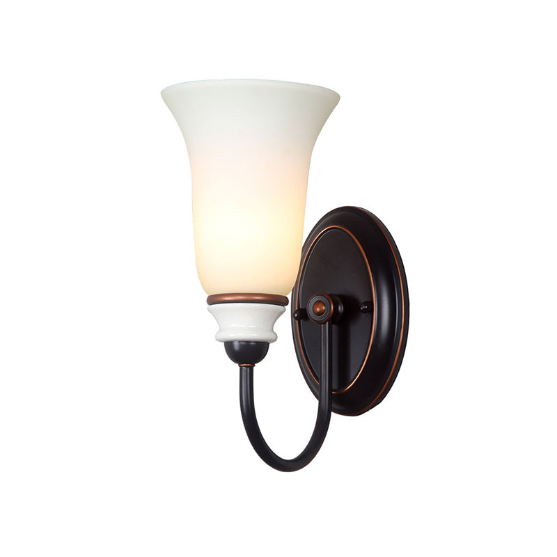 Vivolux | Bell Schlafzimmer Wand Sconce Licht Vintage Milchglas 1 Licht Schwarz Wandlampe mit Gänseneckarm