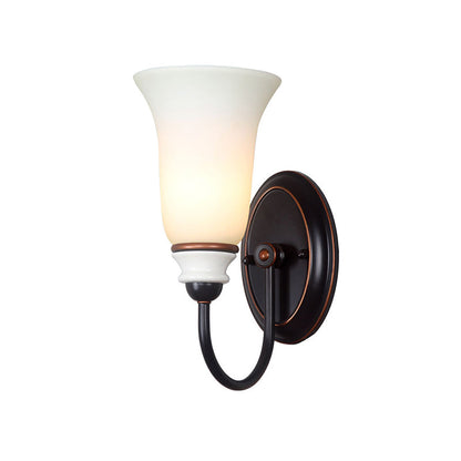 Vivolux | Bell Schlafzimmer Wand Sconce Licht Vintage Milchglas 1 Licht Schwarz Wandlampe mit Gänseneckarm