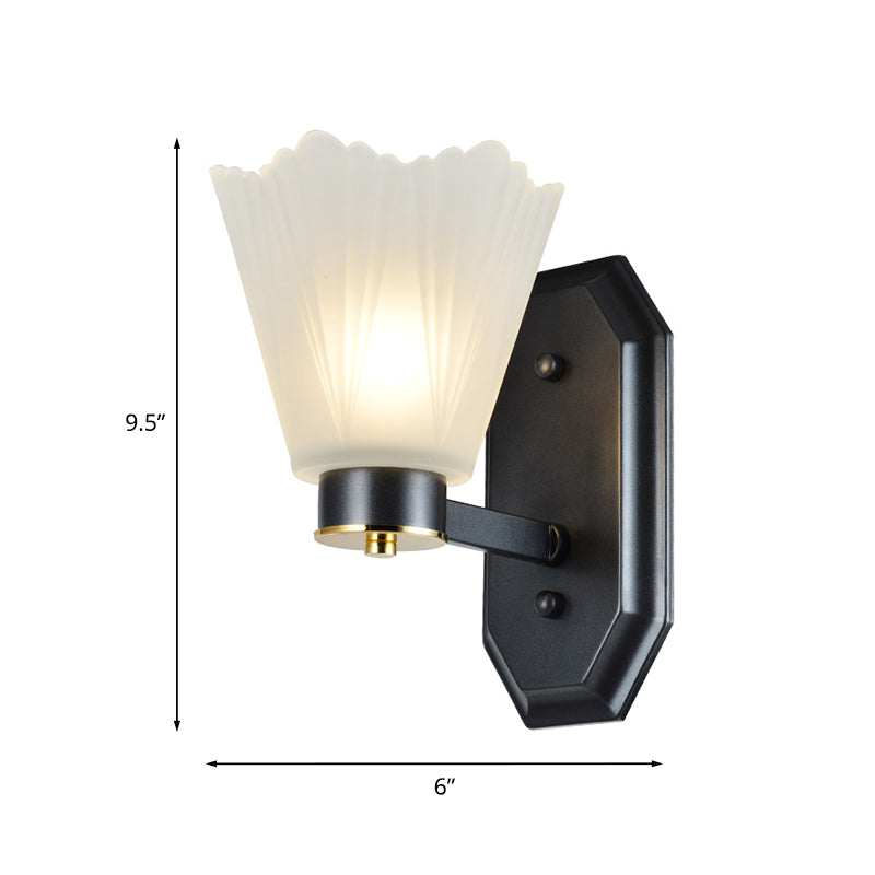 Vivolux | Tapered Milkglas Wandverlichting Retro 1/2 Bulbs Woonkamer Wandlamp in Zwart met Metalen Rechte Arm