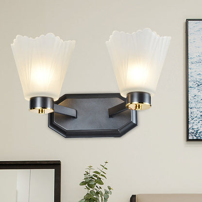 Vivolux | Tapered Milkglas Wandverlichting Retro 1/2 Bulbs Woonkamer Wandlamp in Zwart met Metalen Rechte Arm