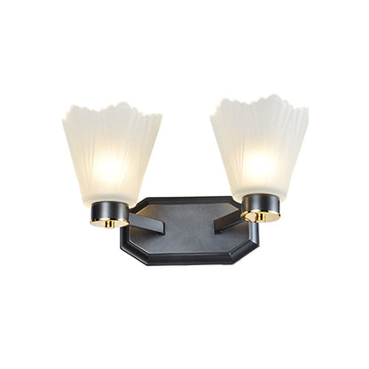 Vivolux | Tapered Milkglas Wandverlichting Retro 1/2 Bulbs Woonkamer Wandlamp in Zwart met Metalen Rechte Arm