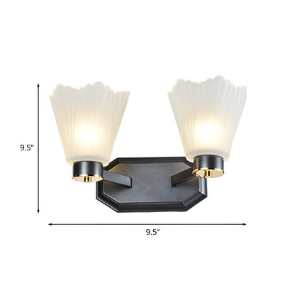 Vivolux | Tapered Milkglas Wandverlichting Retro 1/2 Bulbs Woonkamer Wandlamp in Zwart met Metalen Rechte Arm