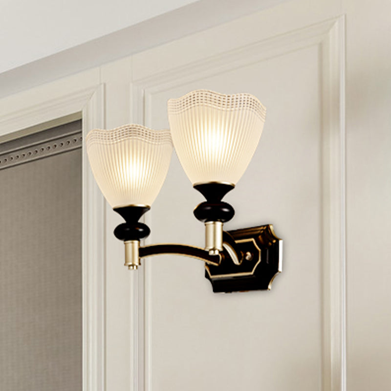 Vivolux | Traditionalism Blüten Wandlicht 1/2-Lampen Prismen Weiß Glas Wand Sconces Lampe in Schwarz