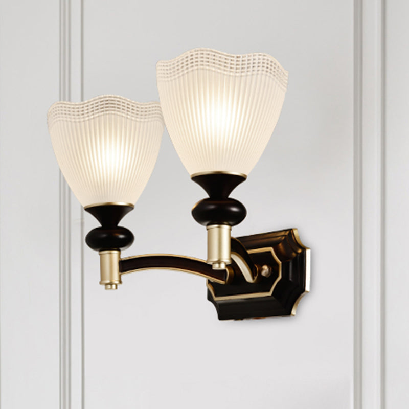 Vivolux | Traditionalism Blüten Wandlicht 1/2-Lampen Prismen Weiß Glas Wand Sconces Lampe in Schwarz