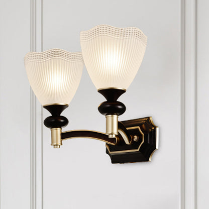 Vivolux | Traditionalism Blüten Wandlicht 1/2-Lampen Prismen Weiß Glas Wand Sconces Lampe in Schwarz