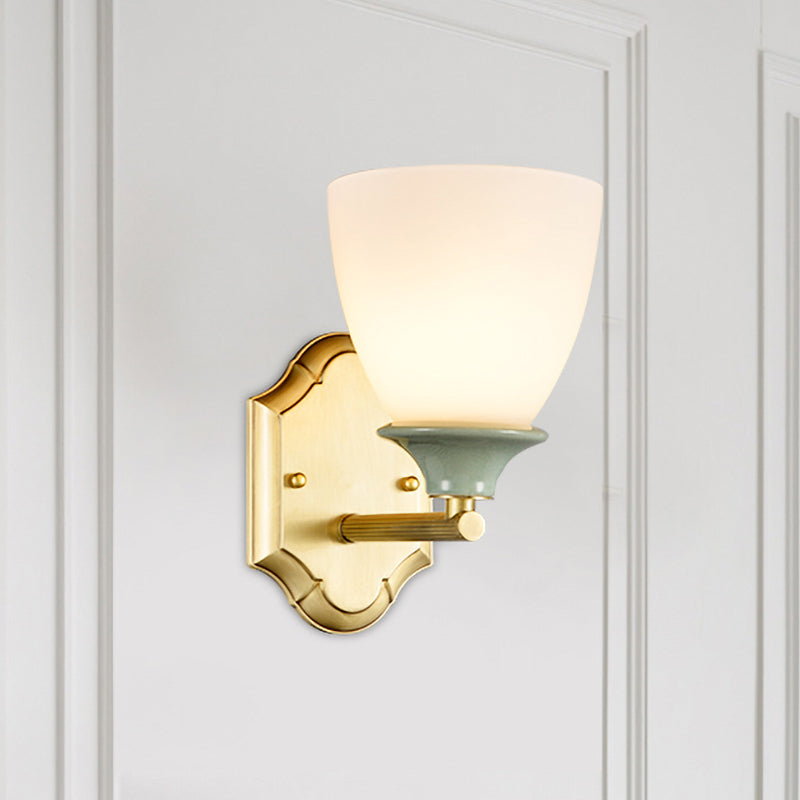 Vivolux | Crème Glazen Gouden Wandlamp Bud 1 Peertje Traditionele Wandverlichting met Rechte Arm