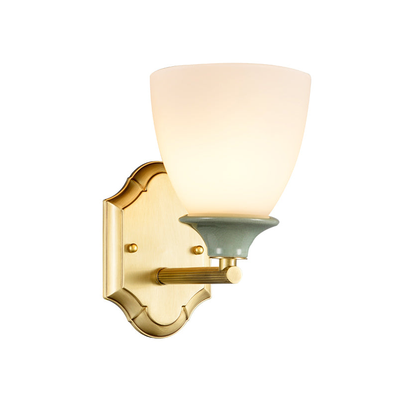 Vivolux | Crème Glazen Gouden Wandlamp Bud 1 Peertje Traditionele Wandverlichting met Rechte Arm