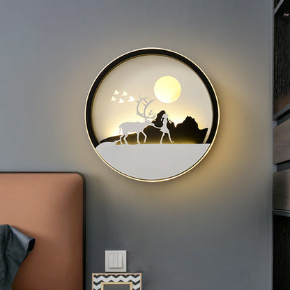 Vivolux | Metalen Ronde Wandverlichting Idee Modernistische LED Zwarte Wandlamp Wandmontage met Hert en Meisje/Eagle/Windmolen Ontwerp