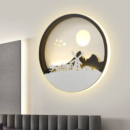 Vivolux | Metalen Ronde Wandverlichting Idee Modernistische LED Zwarte Wandlamp Wandmontage met Hert en Meisje/Eagle/Windmolen Ontwerp