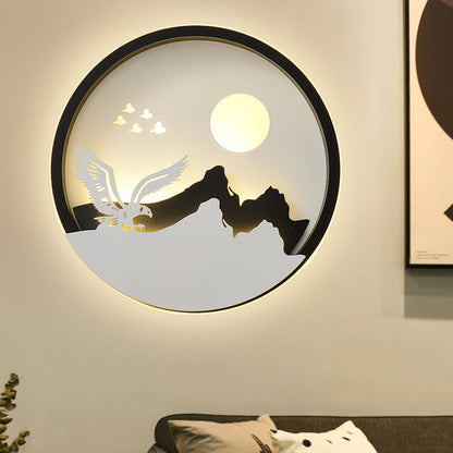 Vivolux | Metalen Ronde Wandverlichting Idee Modernistische LED Zwarte Wandlamp Wandmontage met Hert en Meisje/Eagle/Windmolen Ontwerp
