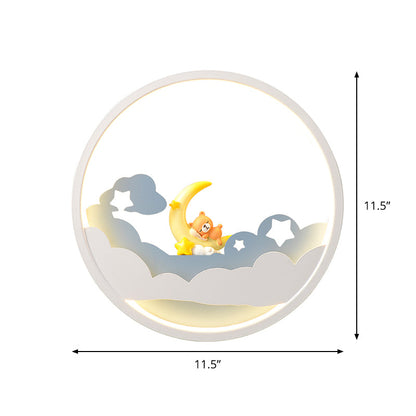 Vivolux | Witte Wolk Wandlamp Verlichting Hedendaagse LED Acrylaat Ring Wandlamp Fixture met Meisje/Bear/Kleine Monnik Deco