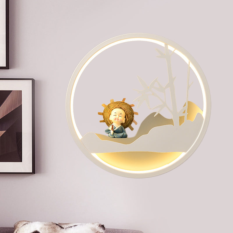 Vivolux | Witte Wolk Wandlamp Verlichting Hedendaagse LED Acrylaat Ring Wandlamp Fixture met Meisje/Bear/Kleine Monnik Deco
