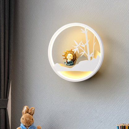 Vivolux | Witte Wolk Wandlamp Verlichting Hedendaagse LED Acrylaat Ring Wandlamp Fixture met Meisje/Bear/Kleine Monnik Deco