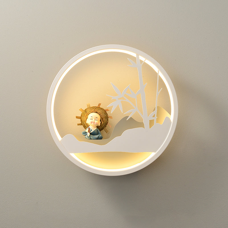 Vivolux | Witte Wolk Wandlamp Verlichting Hedendaagse LED Acrylaat Ring Wandlamp Fixture met Meisje/Bear/Kleine Monnik Deco