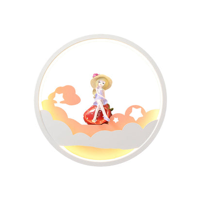 Vivolux | Witte Wolk Wandlamp Verlichting Hedendaagse LED Acrylaat Ring Wandlamp Fixture met Meisje/Bear/Kleine Monnik Deco