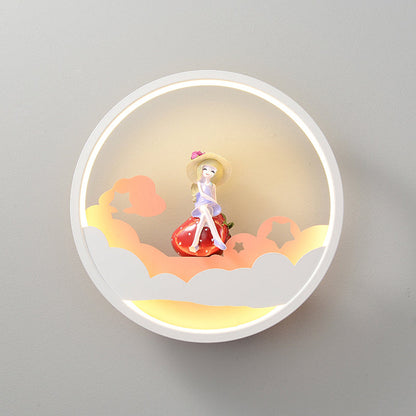 Vivolux | Witte Wolk Wandlamp Verlichting Hedendaagse LED Acrylaat Ring Wandlamp Fixture met Meisje/Bear/Kleine Monnik Deco
