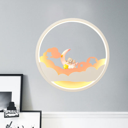 Vivolux | Witte Wolk Wandlamp Verlichting Hedendaagse LED Acrylaat Ring Wandlamp Fixture met Meisje/Bear/Kleine Monnik Deco