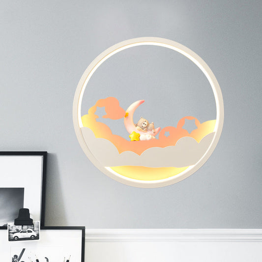 Vivolux | Witte Wolk Wandlamp Verlichting Hedendaagse LED Acrylaat Ring Wandlamp Fixture met Meisje/Bear/Kleine Monnik Deco