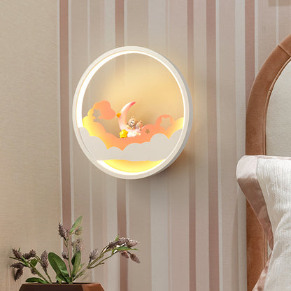 Vivolux | Witte Wolk Wandlamp Verlichting Hedendaagse LED Acrylaat Ring Wandlamp Fixture met Meisje/Bear/Kleine Monnik Deco