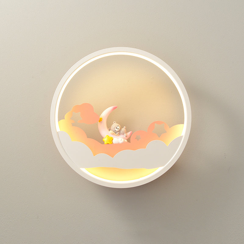 Vivolux | Witte Wolk Wandlamp Verlichting Hedendaagse LED Acrylaat Ring Wandlamp Fixture met Meisje/Bear/Kleine Monnik Deco