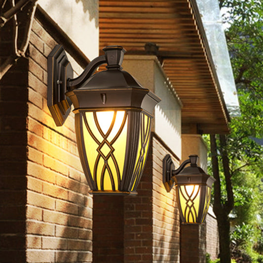 Vivolux | Gebogen Arm Frosted Glas Wandlamp Landelijk 1 Glühbirne Buiten Verlichtingsarmatuur in Koffie