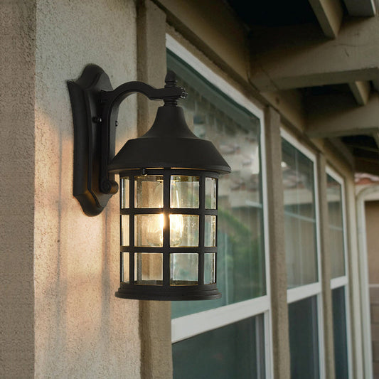 Vivolux | Vogelkooi heldere glazen wandlamp plattelands enkele bollen binnenplaats wandlamp in zwart met metalen frame