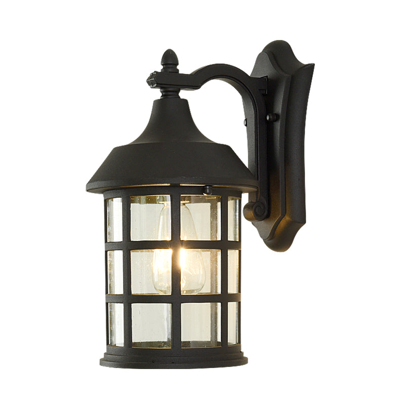 Vivolux | Vogelkooi heldere glazen wandlamp plattelands enkele bollen binnenplaats wandlamp in zwart met metalen frame