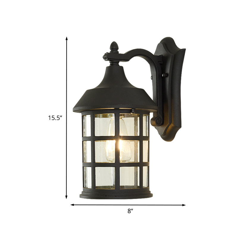 Vivolux | Vogelkooi heldere glazen wandlamp plattelands enkele bollen binnenplaats wandlamp in zwart met metalen frame