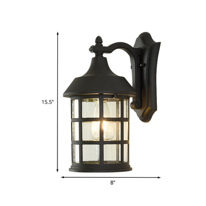 Vivolux | Vogelkooi heldere glazen wandlamp plattelands enkele bollen binnenplaats wandlamp in zwart met metalen frame