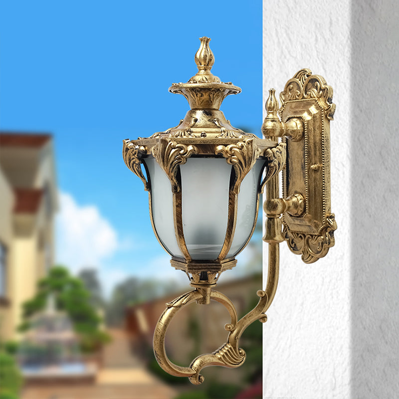 Vivolux | Scrolling Am Metall Wandlampe Rustikal 1 Glühbirne Außenwandleuchte mit Opalglas-Schirm in Messing/Kaffee