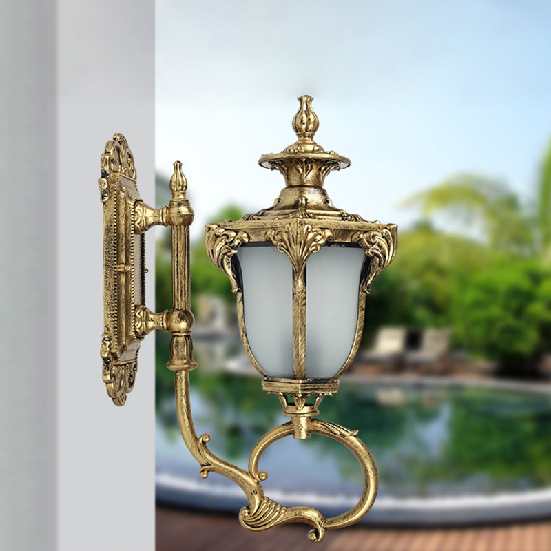 Vivolux | Scrolling Am Metall Wandlampe Rustikal 1 Glühbirne Außenwandleuchte mit Opalglas-Schirm in Messing/Kaffee