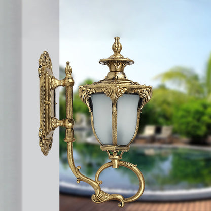 Vivolux | Scrolling Am Metall Wandlampe Rustikal 1 Glühbirne Außenwandleuchte mit Opalglas-Schirm in Messing/Kaffee