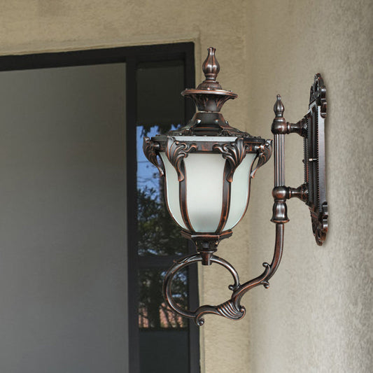 Vivolux | Scrolling Am Metall Wandlampe Rustikal 1 Glühbirne Außenwandleuchte mit Opalglas-Schirm in Messing/Kaffee