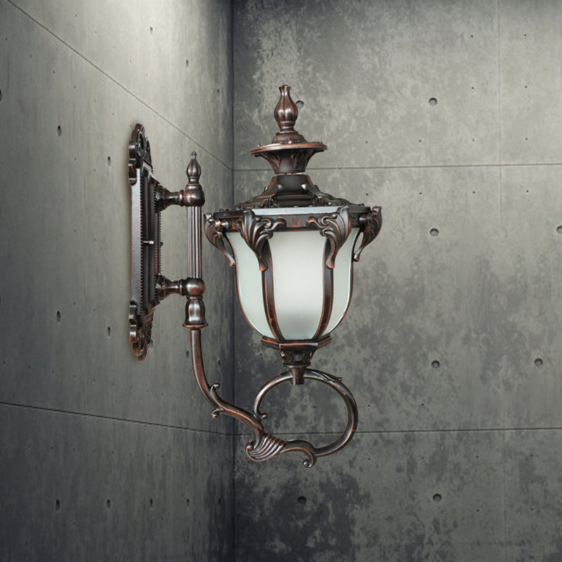 Vivolux | Scrolling Am Metall Wandlampe Rustikal 1 Glühbirne Außenwandleuchte mit Opalglas-Schirm in Messing/Kaffee