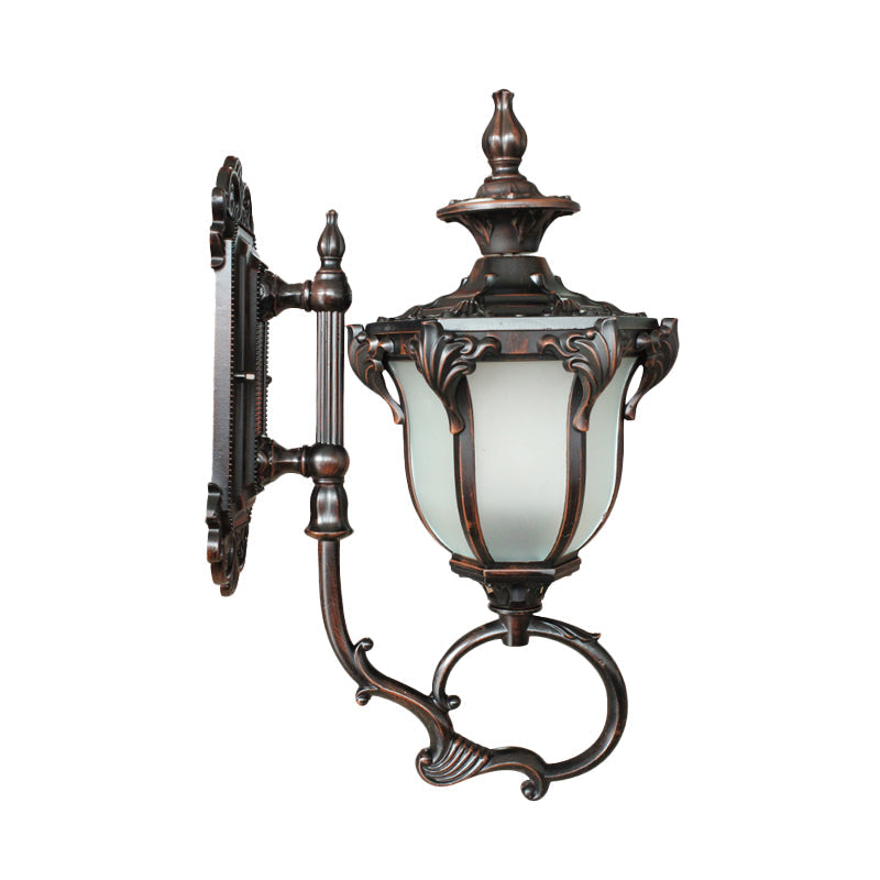 Vivolux | Scrolling Am Metall Wandlampe Rustikal 1 Glühbirne Außenwandleuchte mit Opalglas-Schirm in Messing/Kaffee