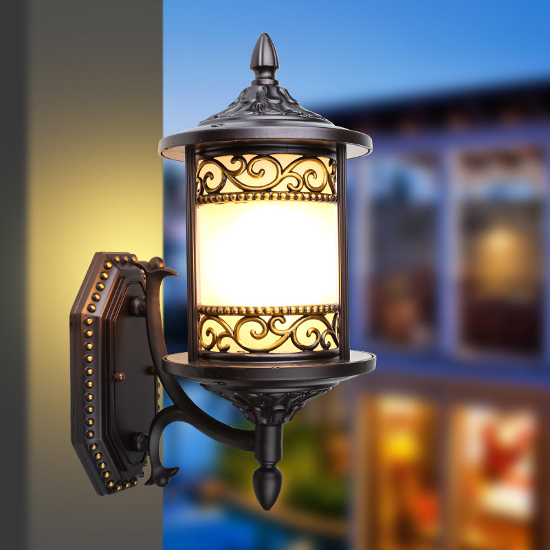 Vivolux | Swoop Opal Glas Wandleuchte Landhausstil Einzelschirm Gartenwandlicht in Dunkelkaffee
