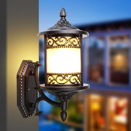 Vivolux | Swoop Opal Glas Wandleuchte Landhausstil Einzelschirm Gartenwandlicht in Dunkelkaffee