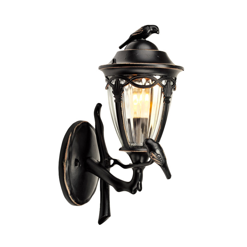 Vivolux | Klare glazen urn wandlamp Platteland 1 licht Patio wandverlichting in zwart met vogel decor