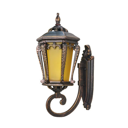 Vivolux | Gele Glas Bronzen Wandlamp Lantaarn Enkel Peertje Retro Wandverlichting Armatuur voor Tuin