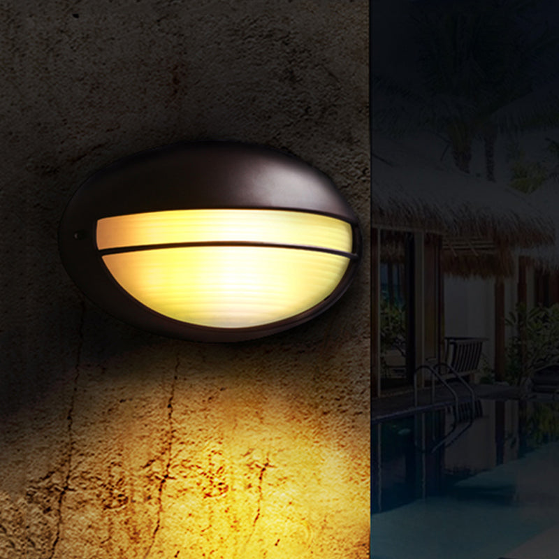 Vivolux | Halbkreis/oval Wandflush Wandleuchte Bauernhaus mattiertes geripptes Glas 1 Licht Kaffee Wandleuchte