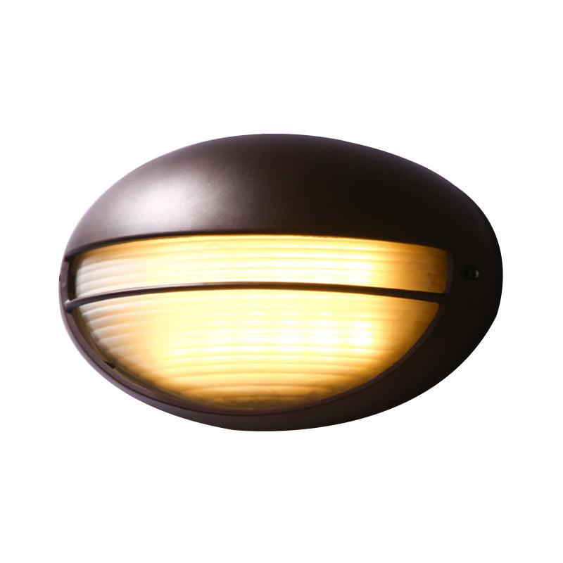 Vivolux | Halbkreis/oval Wandflush Wandleuchte Bauernhaus mattiertes geripptes Glas 1 Licht Kaffee Wandleuchte