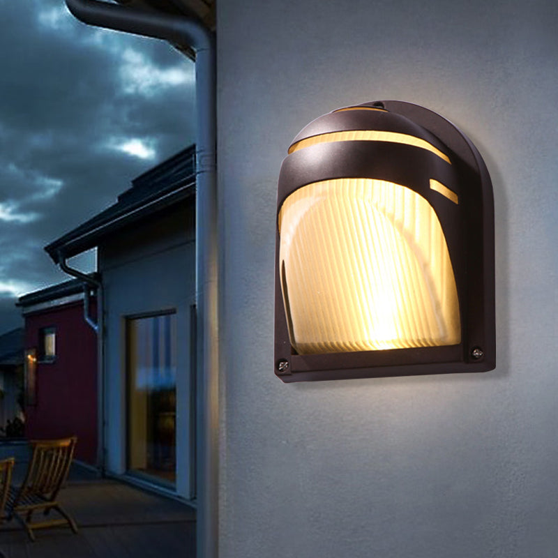 Vivolux | Halbkreis/oval Wandflush Wandleuchte Bauernhaus mattiertes geripptes Glas 1 Licht Kaffee Wandleuchte