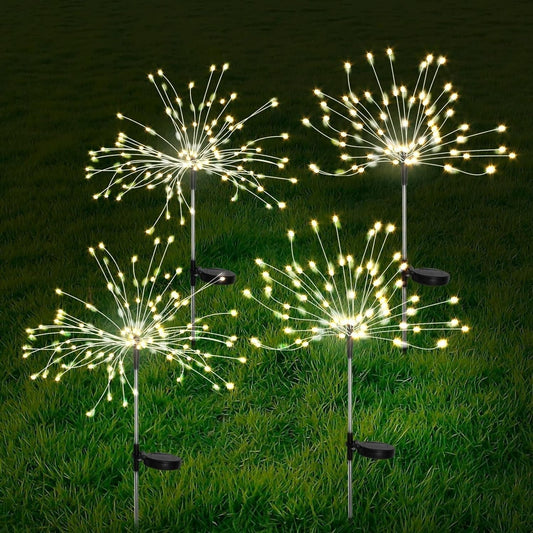 Vivolux | 4 Stück Solar Feuerwerk Gartenlampen - Wetterfeste LED Dekorationsbeleuchtung, Solarenergie für Garten und Patio