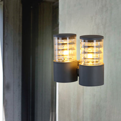 Vivolux | Zylinder Klar Glas Wandbeleuchtung Wandleuchte Land 2 Lichter Außen Wandmontierte Lampe in Grau mit Innen Mehrfachkreis