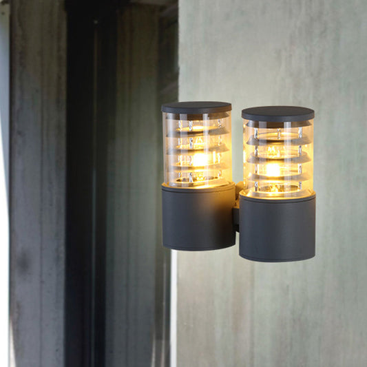 Vivolux | Zylinder Klar Glas Wandbeleuchtung Wandleuchte Land 2 Lichter Außen Wandmontierte Lampe in Grau mit Innen Mehrfachkreis