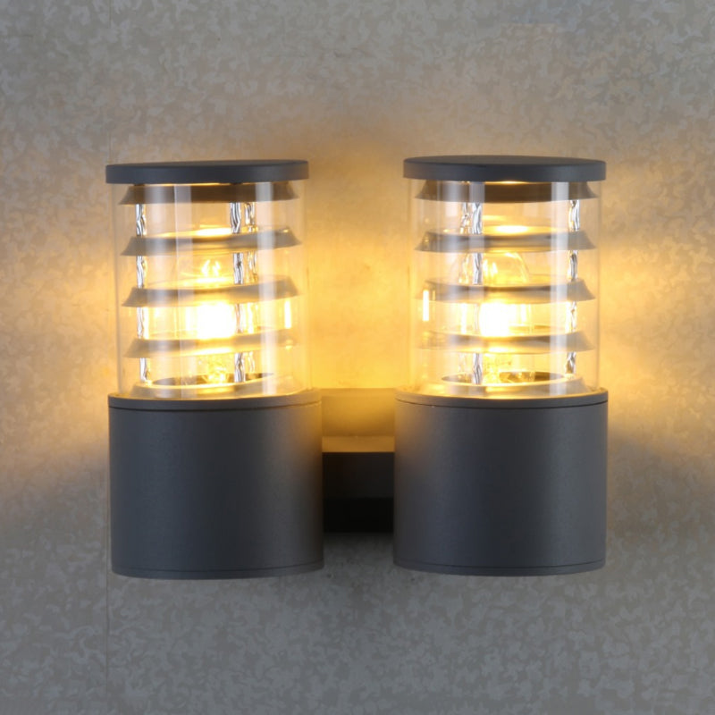 Vivolux | Zylinder Klar Glas Wandbeleuchtung Wandleuchte Land 2 Lichter Außen Wandmontierte Lampe in Grau mit Innen Mehrfachkreis