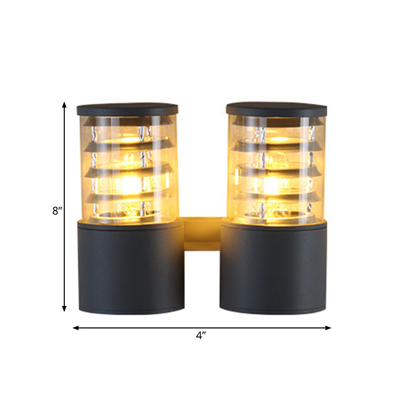 Vivolux | Zylinder Klar Glas Wandbeleuchtung Wandleuchte Land 2 Lichter Außen Wandmontierte Lampe in Grau mit Innen Mehrfachkreis