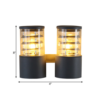 Vivolux | Zylinder Klar Glas Wandbeleuchtung Wandleuchte Land 2 Lichter Außen Wandmontierte Lampe in Grau mit Innen Mehrfachkreis