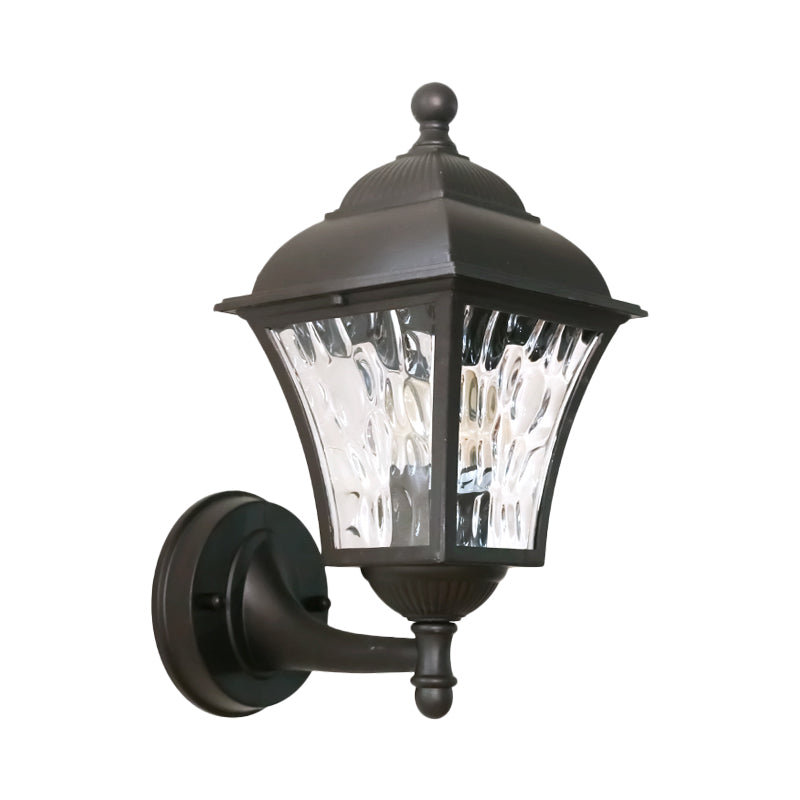 Vivolux | 1-Pear Wall Lighting Fixture Country House Garden Wall Light with Lantern Clear Glass-Dimpled Shade in Dark Coffee